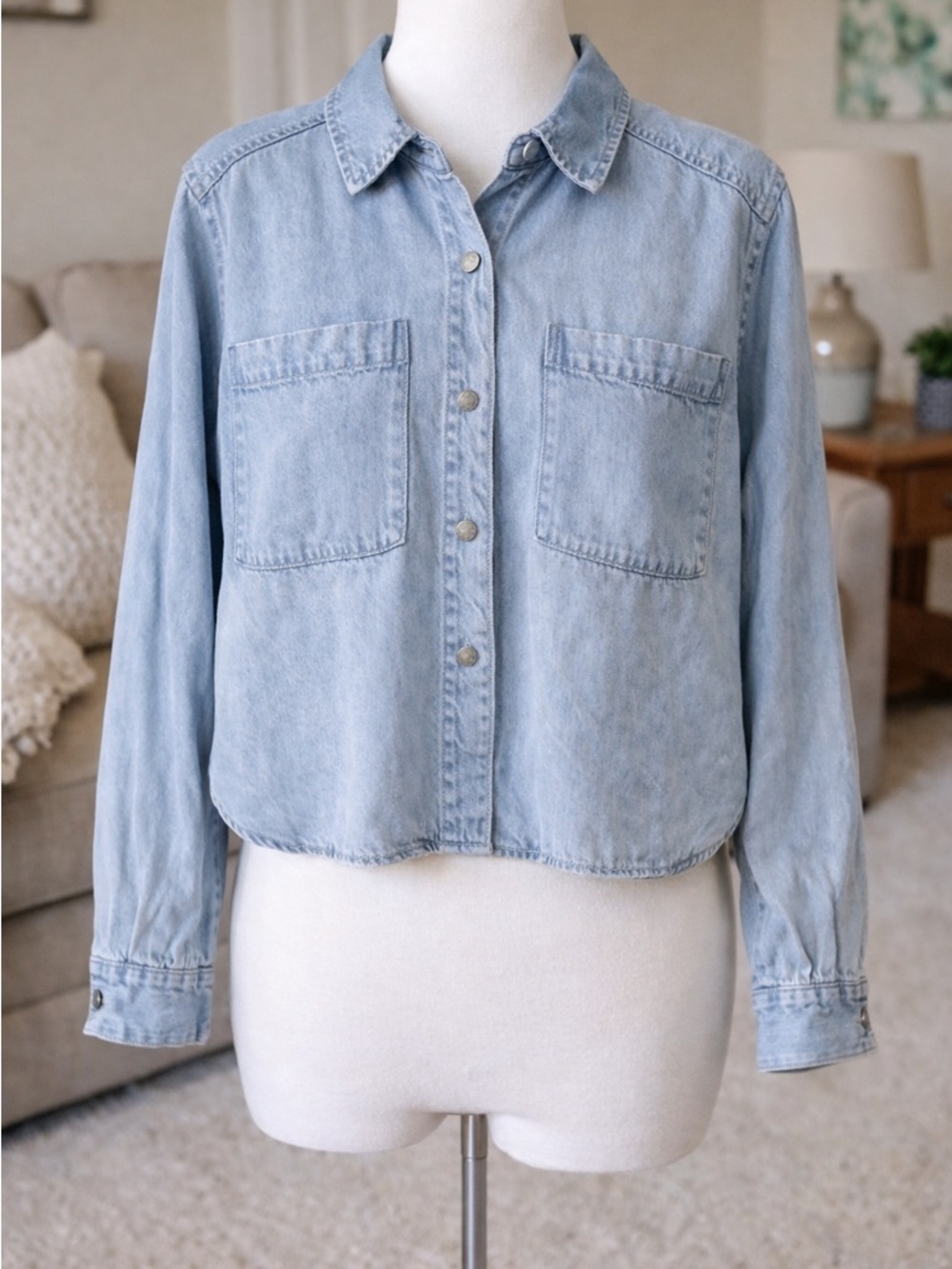 Light Wash Denim Button-Up Shirt
